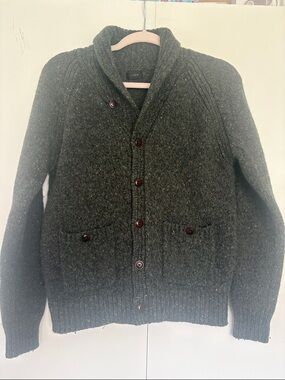 J.Crew olive green shawl-collar cardigan sweater S